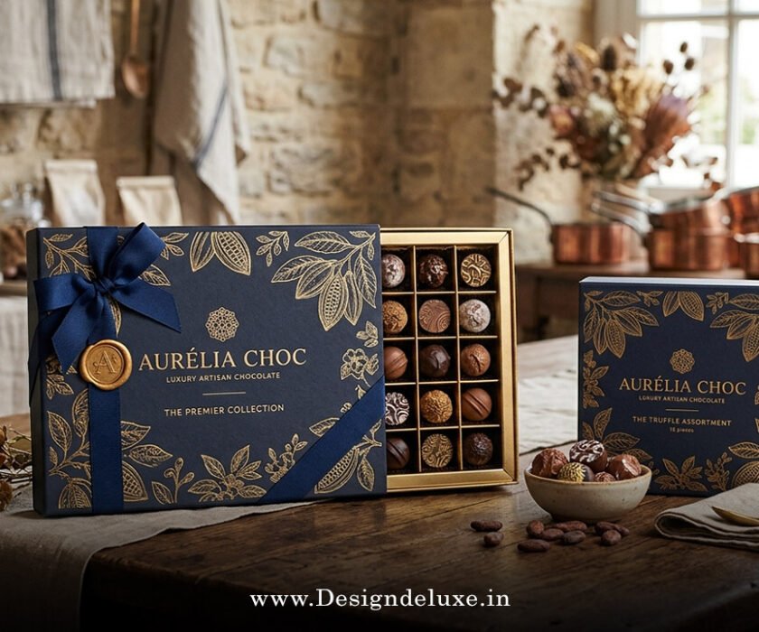 Artisan chocolate packaging design for luxury gift boxes