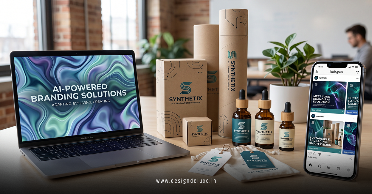 AI generated branding package with social media ads motion graphics and eco friendly packaging