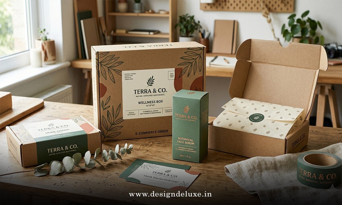 Custom brand packaging design and box mockups for ecommerce products