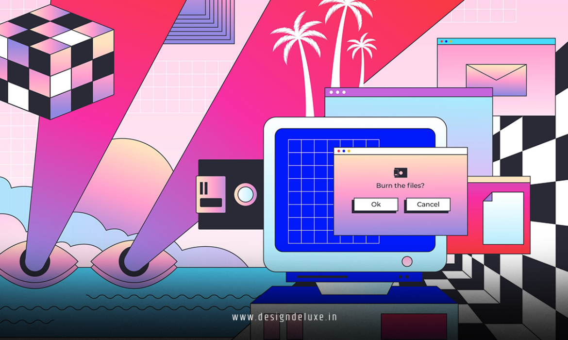 Retro futurism motion graphics logo banner packaging