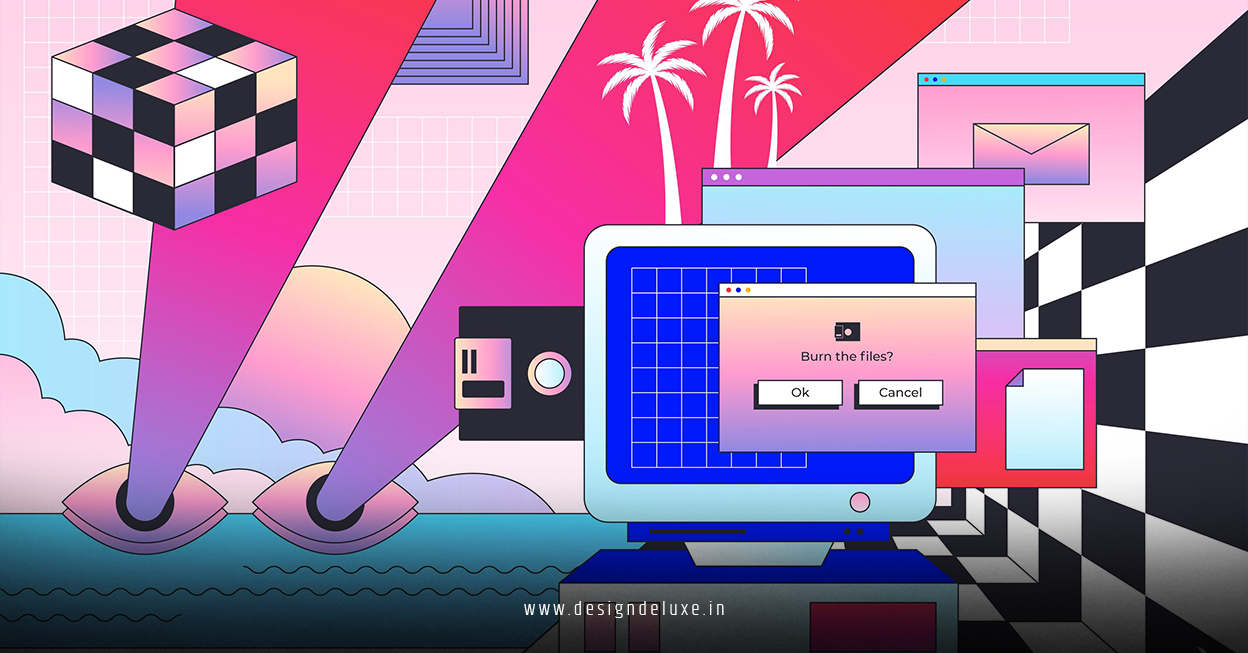 Retro futurism motion graphics logo banner packaging