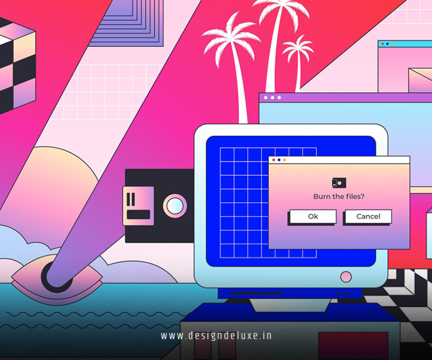 Retro futurism motion graphics logo banner packaging