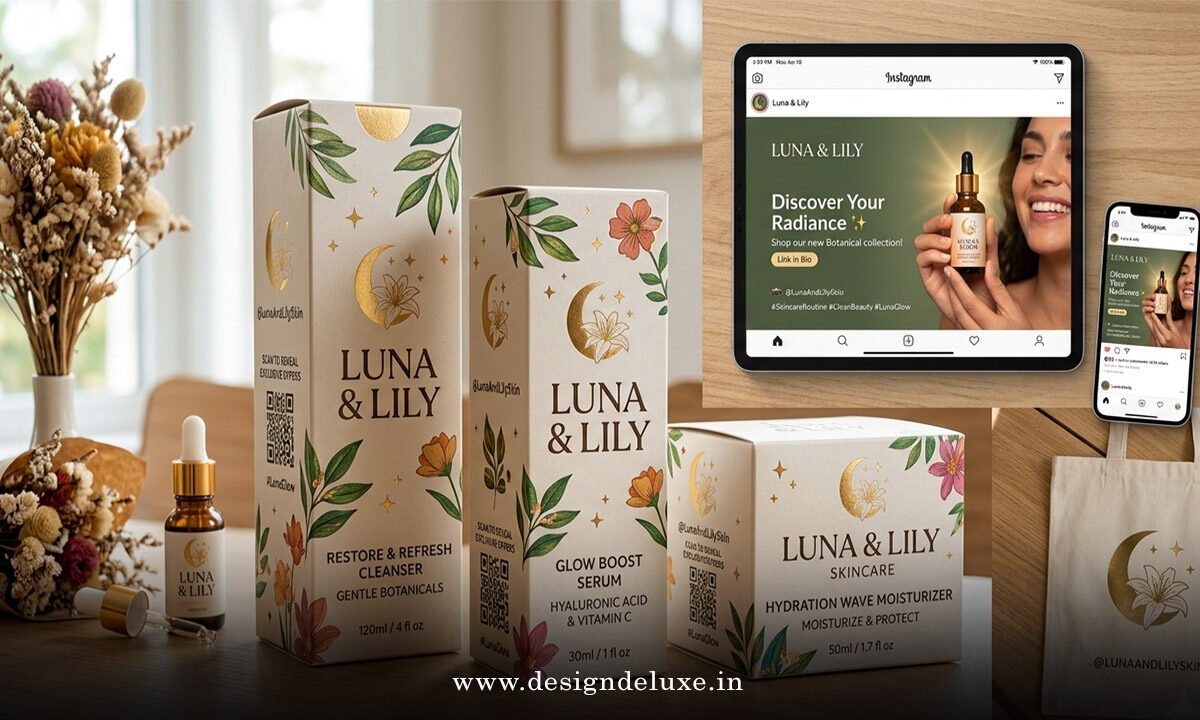Custom brand packaging design with social media ads integration