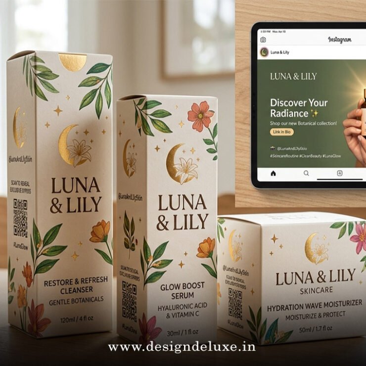 Custom brand packaging design with social media ads integration