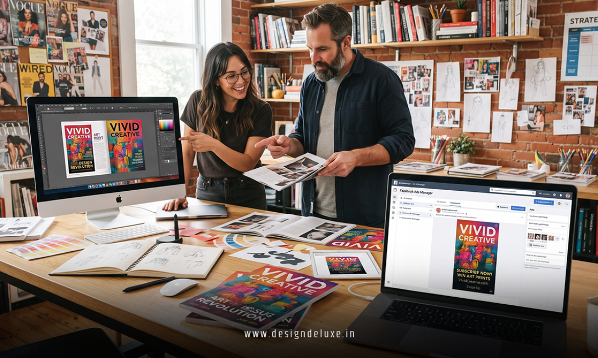 Creative magazine design and graphic design services with social media ads integration