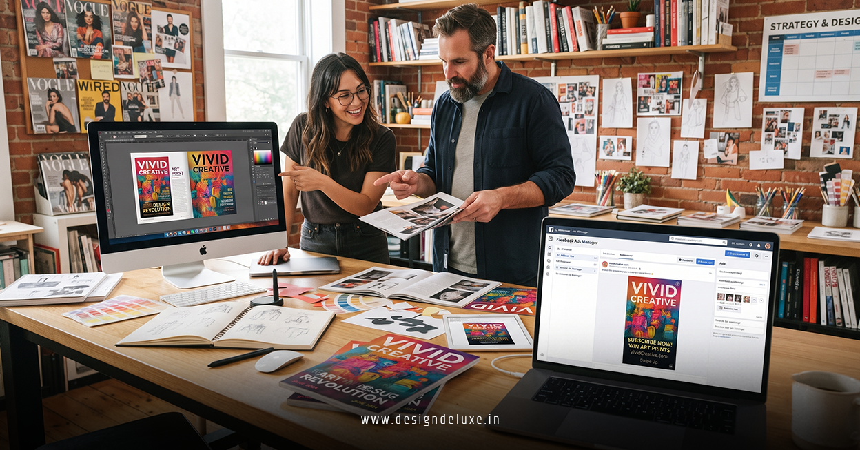 Creative magazine design and graphic design services with social media ads integration