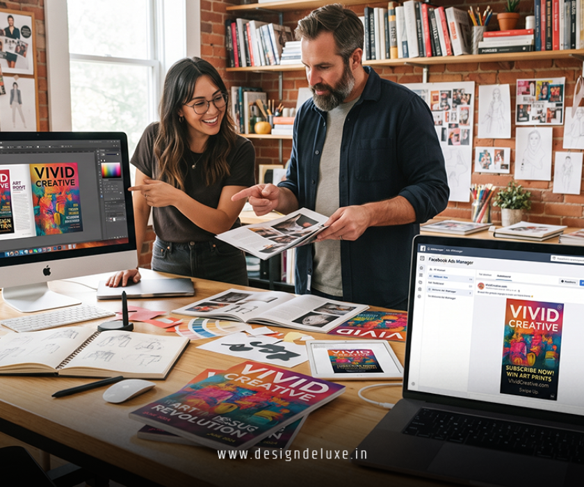 Creative magazine design and graphic design services with social media ads integration